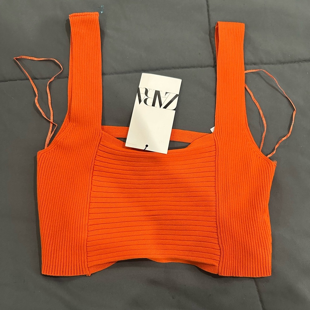 Zara Orange Ribbed Crop Tank Top